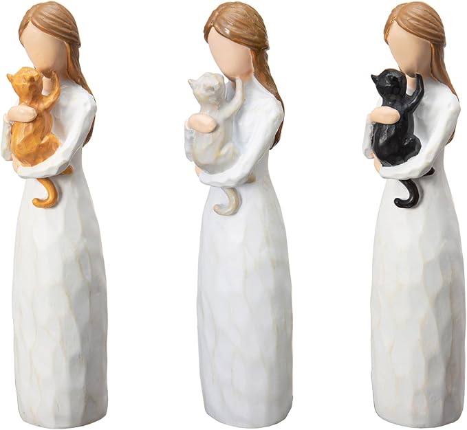 Angel of Friendship Cat Memorial Gifts, Hand-Painted Cat Angel Figurine Statue,Gift to Celebrate Loving Pets and Cat Lovers(Black)