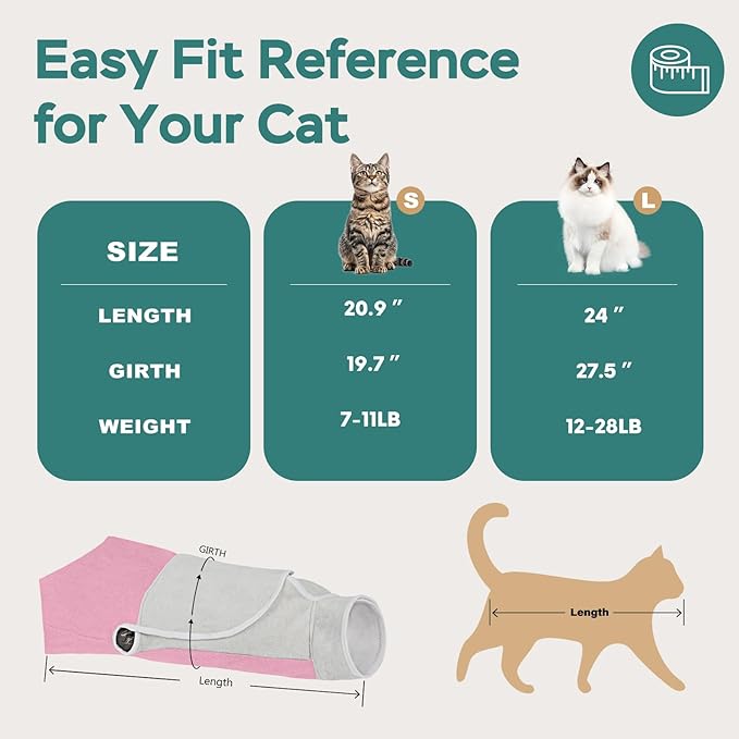 Self-Adhesive Cat Grooming Wrap, Cozy Cat Wrap for Cutting Nails, Breathable Anti-Scratch Cats Swaddle Bag for Brushing, Ear Cleaning, Dental Care, Medication, Injections, Pink S
