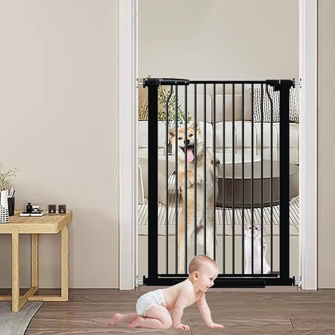 40.55" Extra Tall Baby Gate for Doorways Stairs, 29.6-32.5 in Narrow Baby Gates No Drill, Tall Dog Gate Indoor Walk Thru, Pressure Mounted Child Gate with Door for Pet Doggie Puppy Black