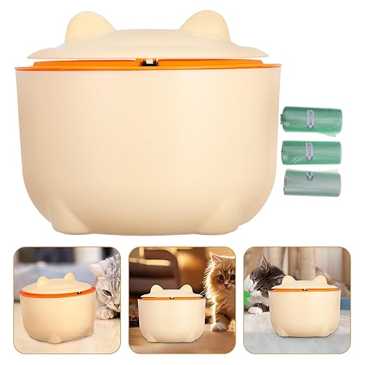 Toyvian Pet Litter Disposal Bin with Lid, Closed Cat Waste Container, Yellow Small Trash Can with 90 Refill Bags, Odor-Sealing Storage for Bathroom and Pet Areas