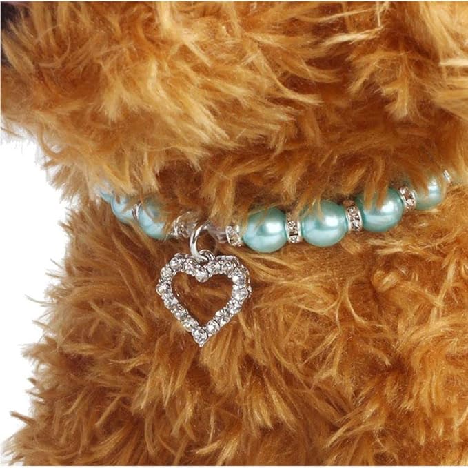 Dog Pearls Collars Crystal Heart Dog Cat Collar, Pet Bling Love Charm Pendant Necklace for Cats Small Dogs Birthday Party Accessories(S,Purple)