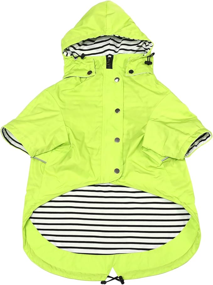 Morezi Dog Zip Up Raincoat with Reflective Buttons, Rain/Water Resistant, Adjustable Drawstring, Removable Hood, Raincoats with Legs 8lbs to 80lbs Available Light Green L