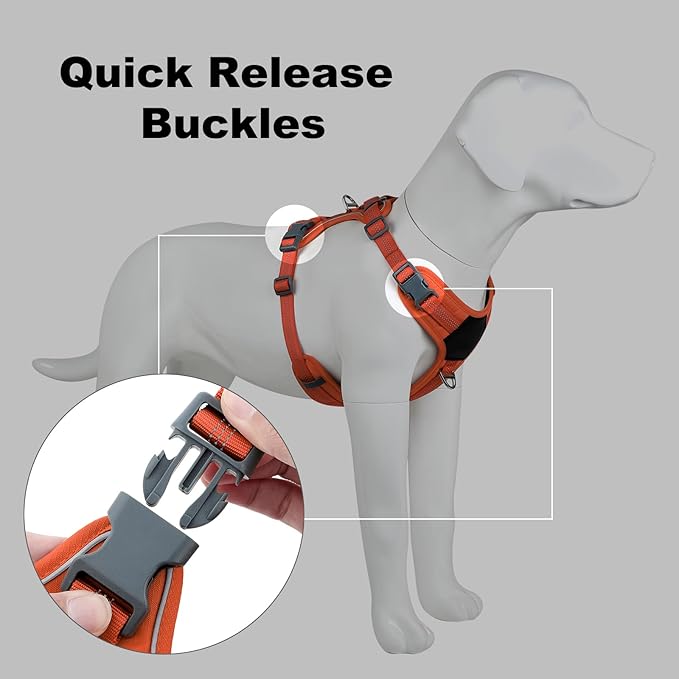 Plutus Pet No Pull Dog Harness, Release at Neck, Soft Padded, Reflective Adjustable Dog Vest Harness for Small, Medium, Large Dogs(Orange, M)