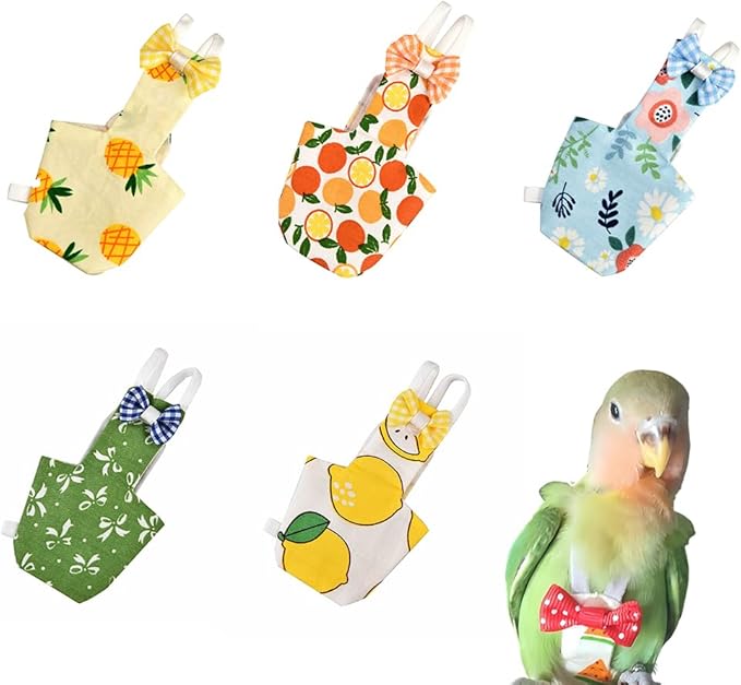 5 Pieces Bird Diapers Flight Suite Liners Reusable Washable Protective Nappy Clothes with Layer Cute Suit for Budgerigar Lovebird Cockatiel Monk Parakeet Crested myna (Male Monk Parakeet)