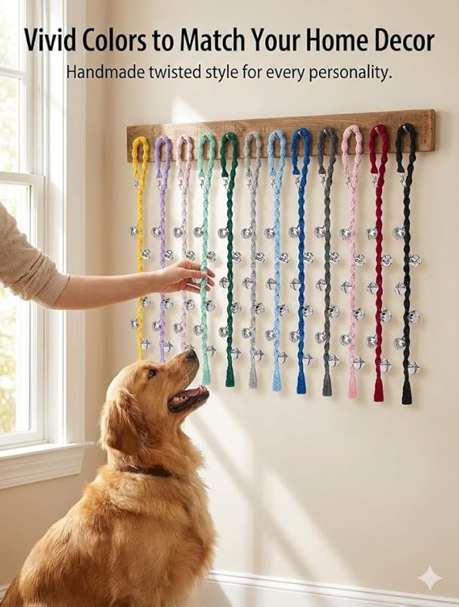 Dog Bells to Go Outside & Puppy Potty Training, Adjustable Dog Door Bell Ring to Go Potty, Handmade with Premium Yarn. Twisted Style, Black 2 Count