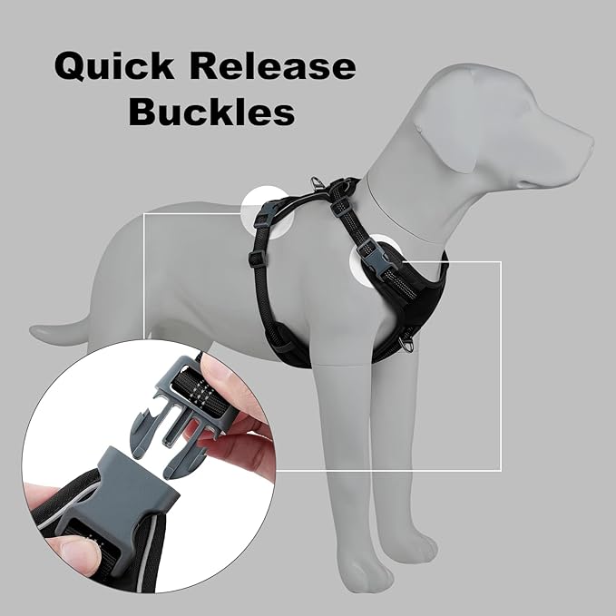 Plutus Pet No Pull Dog Harness, Release at Neck, Soft Padded, Reflective Adjustable Dog Vest Harness for Small, Medium, Large Dogs(Black, M)