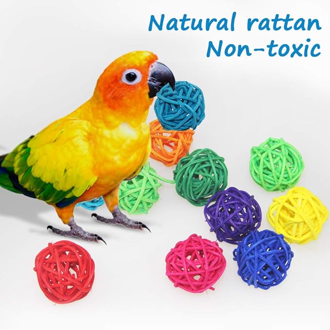 80 Pieces Wicker Rattan Balls Parrot Bird Toys Chewing Toys for Parakeet Budgie Cockatoo, Grapevine Ball for Birds, DIY Craft Party Wedding Multi-Colored (80 pcs, 1.18In)