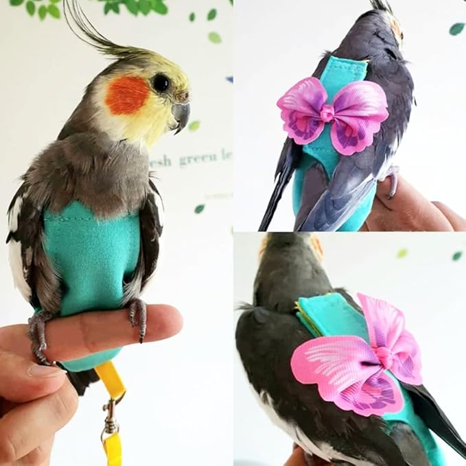 Escape-Proof Parrot Harness & Leash Set with Diaper - Adjustable Flight Suit with Bow & Safety Cord for Conures, African Grey, Parakeets, Doves (Pink-L)