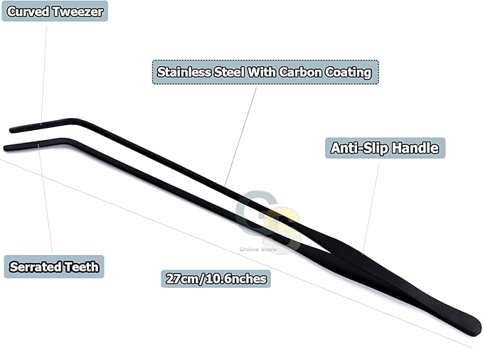G.S Aquarium Tweezers Long Reptiles Feeding Tongs for Aquatic Plants Spider Snakes Lizards (10.6" Straight & Curved)