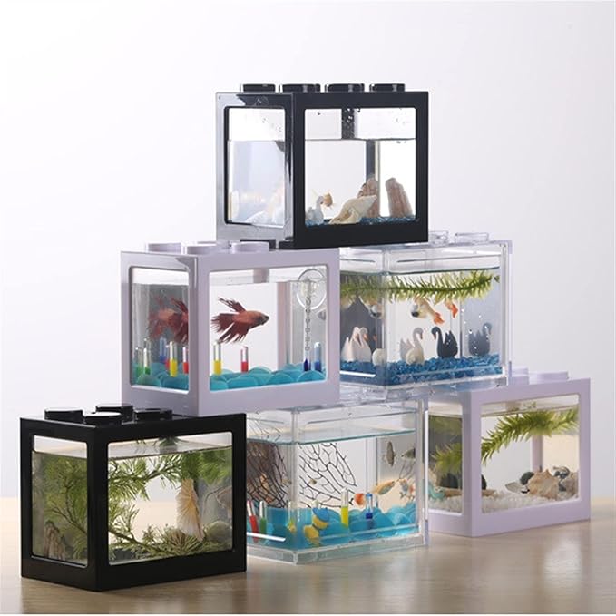 Fish Tabk Small Fish Tank Reptile Pet Superimposed Aquarium Creative Fish Tank Landscape Office Home Decoration Ecological Landscape Cool Fish Tank(Clear)