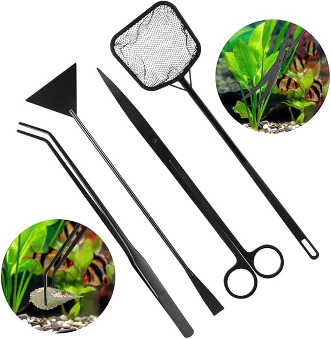 4-in-1 Aquarium Kit for Small Aquariums Fish Tanks, Curved Scissors, Curved Tweezers, Sand Spatula, Aquatic Plant Tools Cleaning Kit