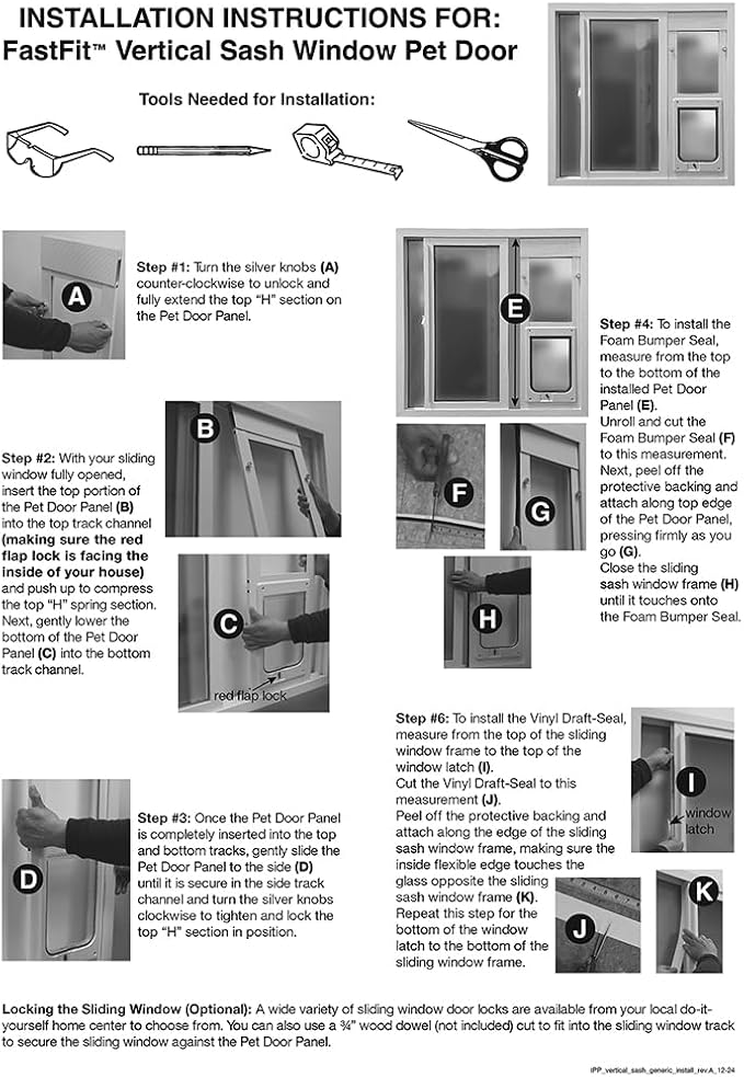 Ideal Pet Products Aluminum Vertical Sash Window Pet Door, Adjustable Sizes to Fit Window Heights from 32-1/2" to 35-1/8”, Chubby Kat 7-1/2” x 10-1/2” Flap Size