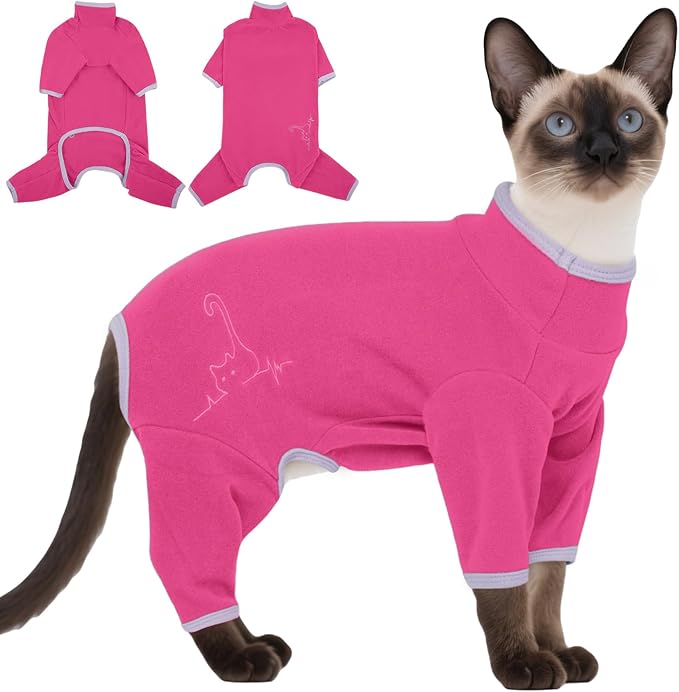 DENTRUN Cat Clothes for Hair Control with Hair Sticky Fabric - Soft Recovery Suit & Breathable Lint-Resistant Cat Sweater for Cats Only, Kitten Onesie Pajamas, S, Bright Pink