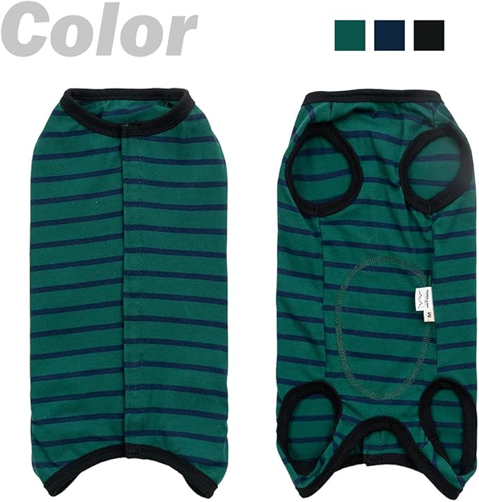 Dog’s Recovery Suit Post Surgery Shirt for Puppy, Wound Protective Clothes for Little Animals(Green Black Stripe-l)