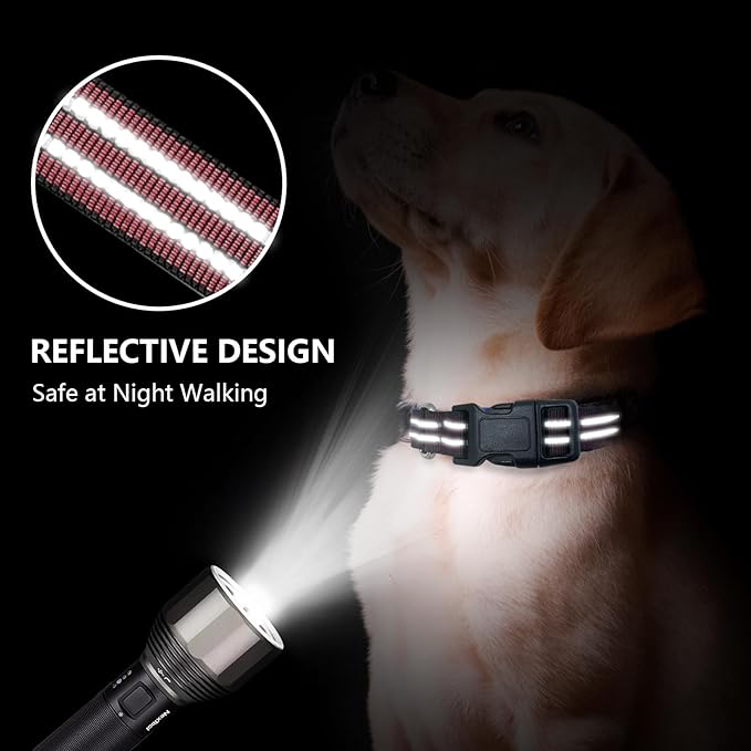 Hikiko Martingale Dog Collars Reflective Nylon Dog Collar with Quick Release Buckle Adjustable Training No Slip Dog Collar (Medium, Burgundy)