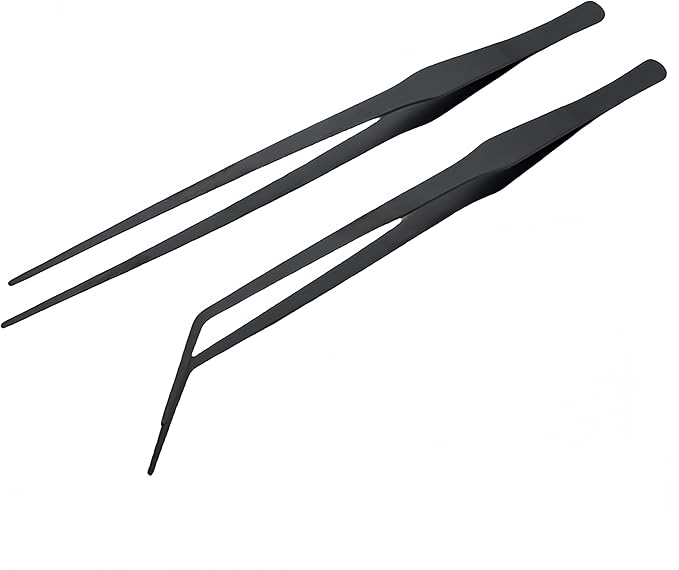 Stainless Steel Long Reptile Feeding Tweezer Set,2pcs/Pack,11''/15''/19'' Feeding Tongs,Thickened Non-Slip Handle with Straight & Curved Tips for Aquariums, Turtles, Lizards (2pcs-15'')