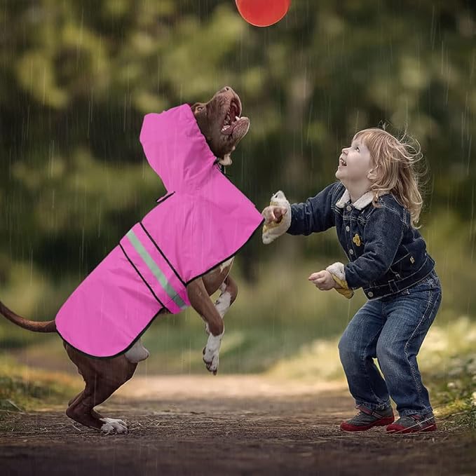 Waterproof Dog Raincoat - Adjustable Pet Rain Coats, Lightweight Hooded Slicker Poncho Rain Jacket for Small to X- Large Dogs and Puppies (Pink, X-Large)