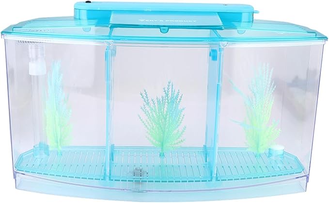 Rengue Fish Breeder Box for Aquarium TripleChamber Fish Breeder Box for Aquarium, Transparent LED Acrylic Small Fishes Breeding Isolation for, Transparent LED Acrylic (Blue)