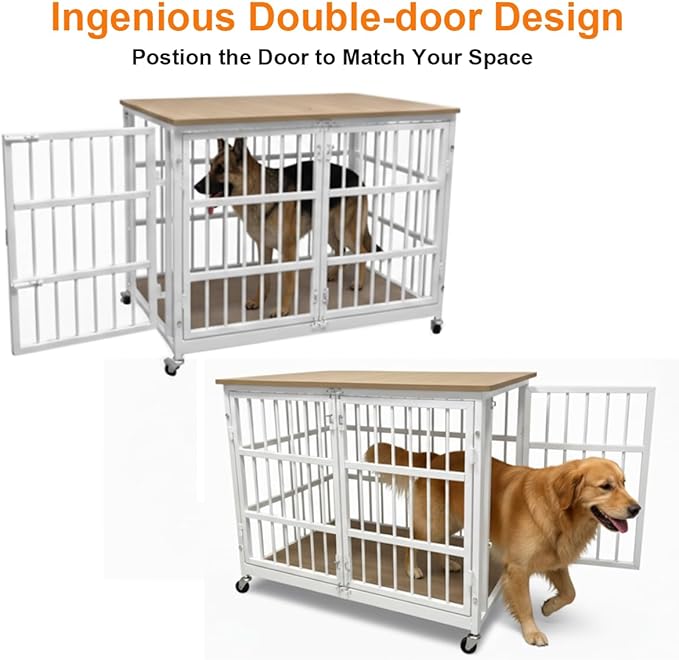 38" Dog Crate Furniture, Heavy Duty Dog Kennel Indoor for Large Dogs, Escape-Proof and Chew-Proof Wooden Dog Cage for high Anxiety Dog, Decorate House as TV Stand, End Table
