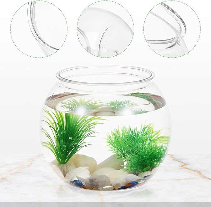 PRETYZOOM Small Plastic Fish Bowl, Clear Round Fish Tank for Betta, Goldfish, Unbreakable Desktop Aquarium, Ornament or Sweet Treats Holder for Home, Office