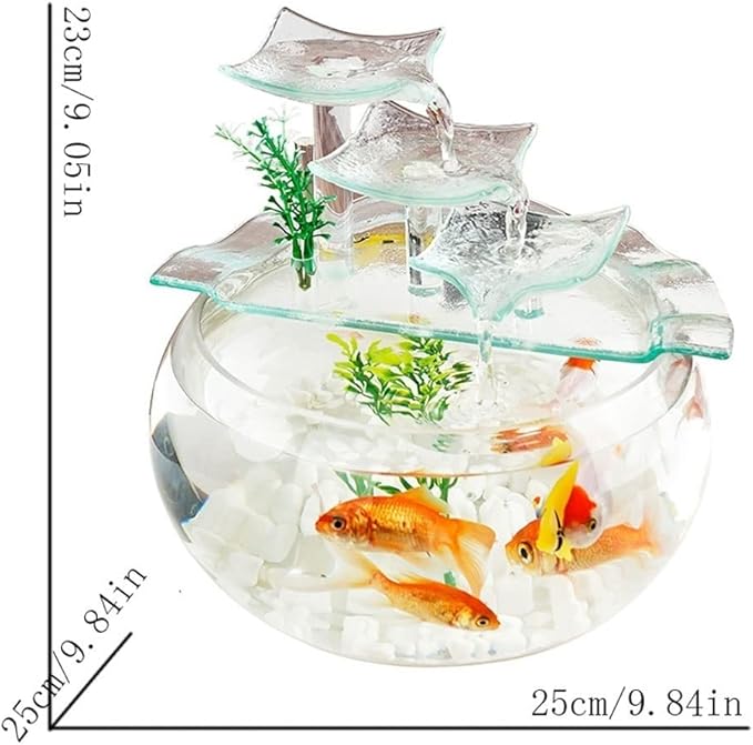 Fish Tank Goldfish Bowl Fish Tank Goldfish Flowing Water Ornament Glass Mini Desktop Home Living Room Aquarium Starter Kits Glass Fish Tank(C)