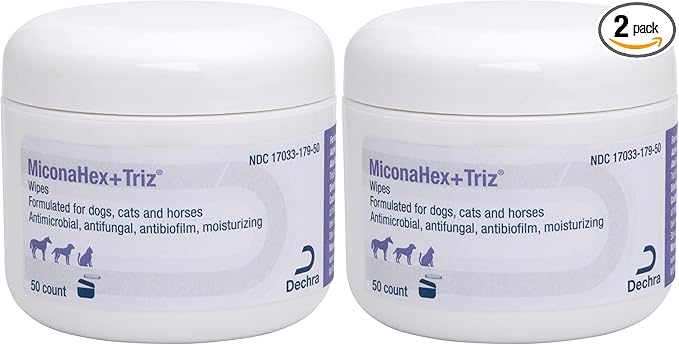 MiconaHex+Triz Wipes, 2.25" round for Dogs, Cats and Horses, 50 count jar (Pack of 2)