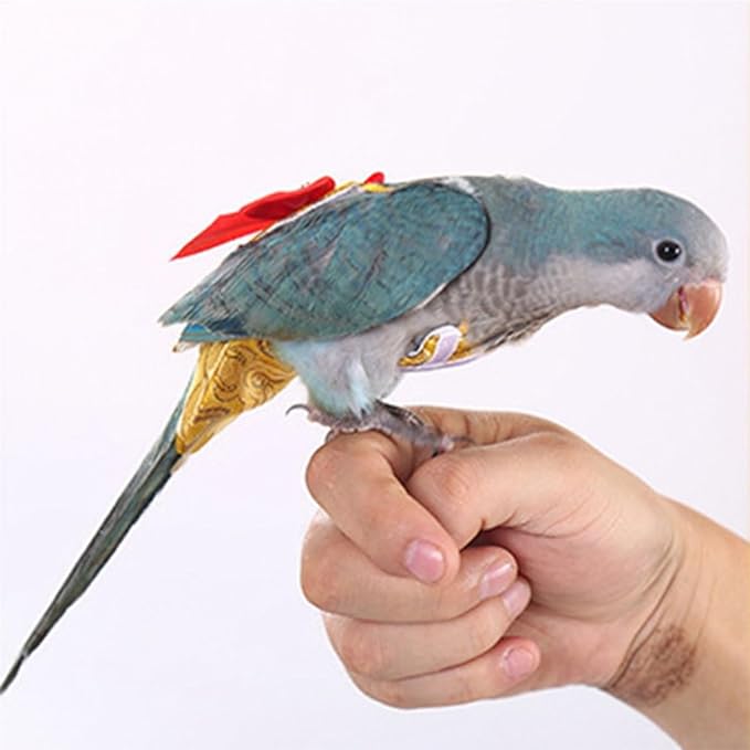 Escape-Proof Parrot Adjustable Flight Suit with Bow(Without Leash), Standalone Reusable Bird Nappy Clothing for Cockatiels,Parakeets & Medium Parrots - Breathable Nylon(Yellow Nylon-M)