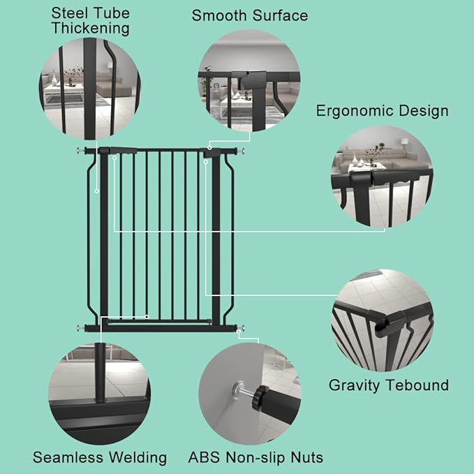 ALLAIBB White 40.55" Extra Tall Wide 29.92-62.60" Baby Gate Pressure Mounted Walk Through Child Kids Safety Toddler Tension Pet Dog Gates with Extension for Doorways Kitchen