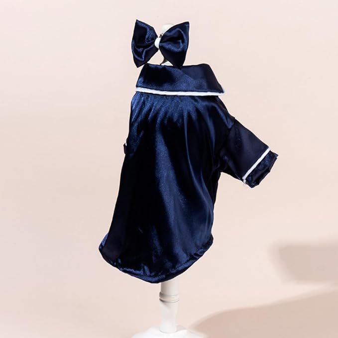 Cat Puppy Costume Elegant Satin Pajamas with Bow Headband 2PCs Set Pet Sleepwear Cute Pet Outfit Cosplay Partywear Photoshoots (Blue Set,Large)