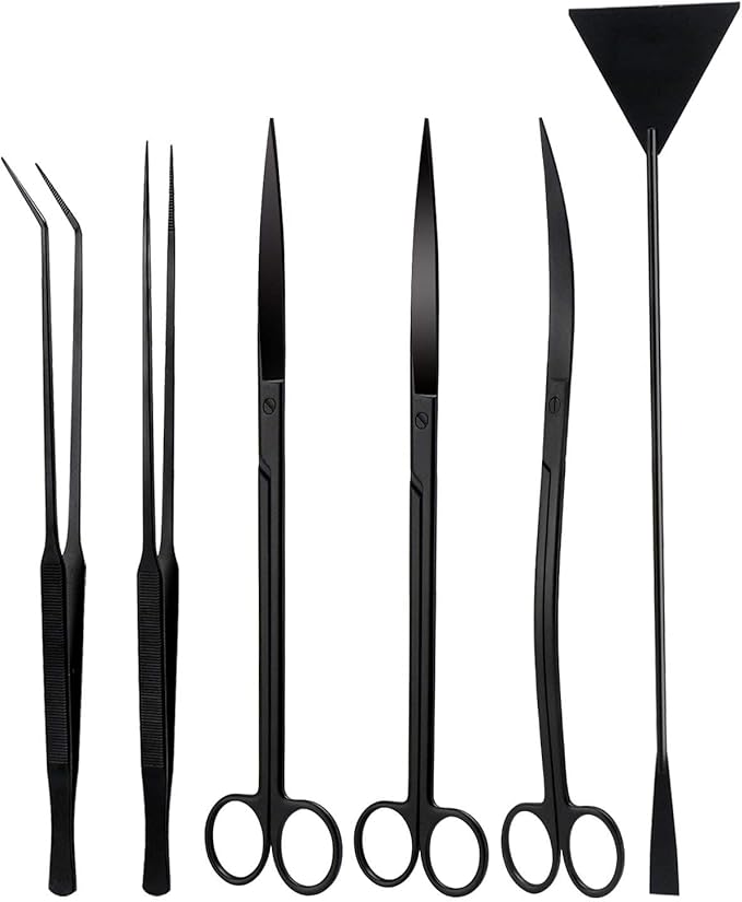 Segarty Aquarium Tools, 6 in 1 Stainless Steel Aquatic Plant Tweezers Scissor Spatula for Planted Freshwater Aquarium Landscaping Cleaning Tools Set & Fish Starter Kit