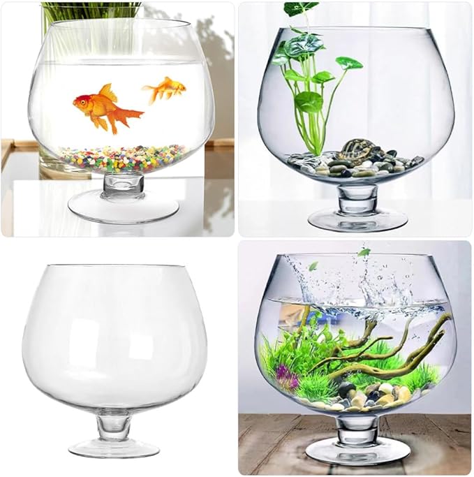 Milisten Glass Fish Bowl, Wine Cup Shape Fish Tank, Fish Bowl Vase, Fish Tank Clear Hydroponic Plant Terrarium for Clear View, Small Fish BowlGoldfish