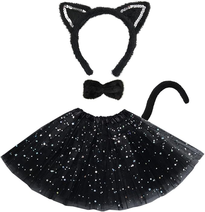 Halloween Animals Cosplay Costume Set - Tutu Skirt Animals Headband Bowtie and Tail Costume Accessories