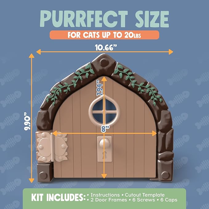 Fairy® Door Interior Pet Door - Large Cat Door for Cats Up to 20 lbs, Durable & Versatile Indoor Kitty Door for Solid or Hollow Core, Stylish Cat Hole, Comfortable, Easy Install, with Tight Lock