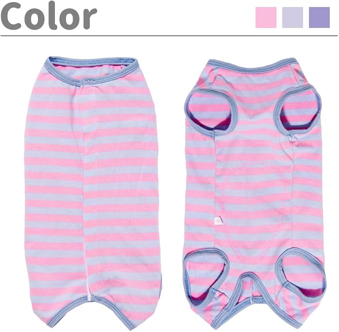 Dog’s Recovery Suit Post Surgery Shirt for Puppy, Wound Protective Clothes for Little Animals(Pink Blue Stripe-XL)