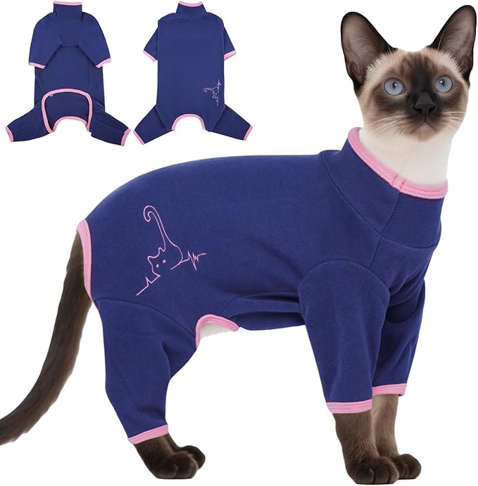 DENTRUN Cat Clothes for Hair Control with Hair Sticky Fabric - Soft Recovery Suit & Breathable Lint-Resistant Cat Sweater for Cats Only, Kitten Onesie Pajamas, XL, Blue