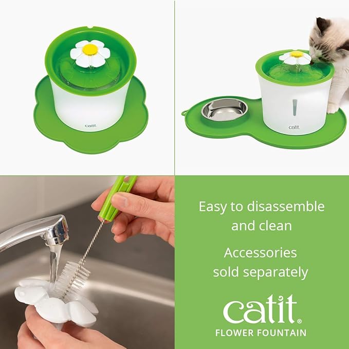 Catit LED Flower Fountain with Triple Action Filter, Cat Drinking Water Fountain, 3 L
