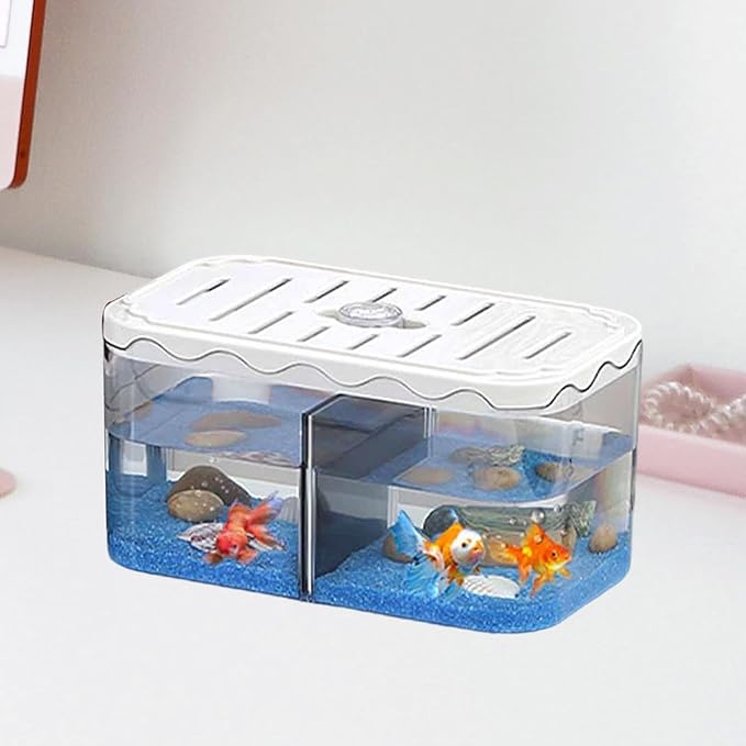 Tabletop Fish Tank Aquarium Breeding Box Box with Removable Divider for Betta, White