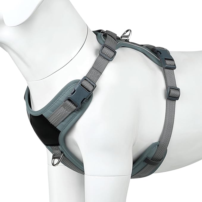Plutus Pet No Pull Dog Harness, Release at Neck, Soft Padded, Reflective Adjustable Dog Vest Harness for Small, Medium, Large Dogs(Gray,M)