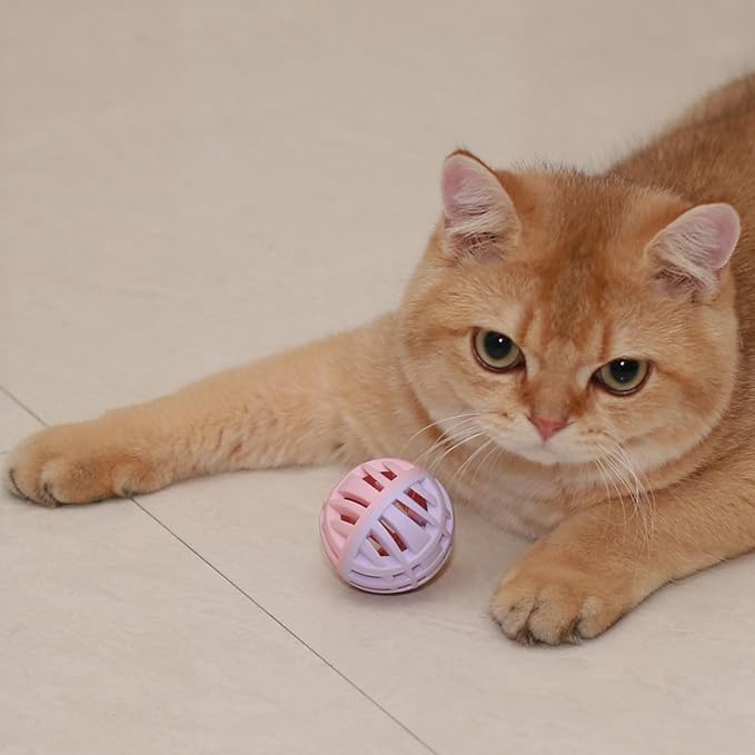Rubber Cat Toy Balls with Inside Bell, Soft TPR Interactive Cat Ball Toys for Puppy Dogs and Kittens, Colorful Hollow Teeth Grinding Ball Interactive Sound Toy for Indoor Cats, 3 Pcs