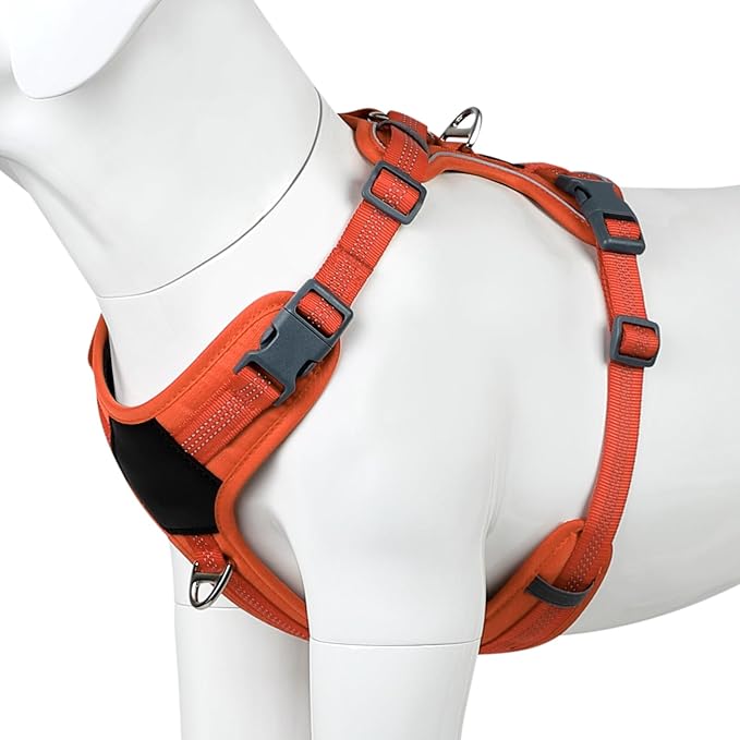 Plutus Pet No Pull Dog Harness, Release at Neck, Soft Padded, Reflective Adjustable Dog Vest Harness for Small, Medium, Large Dogs(Orange, M)