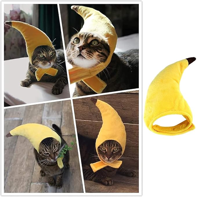 2 Pcs Halloween Cat Adorable Costume Funny Cat Hat for Pets and Small Dogs Party Costume Accessory Headwear(Sunflower, Banana)