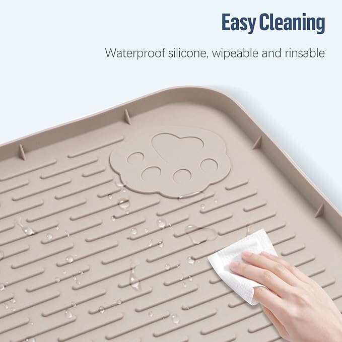 Pee Pad Holder for Dogs, 40" x 28" Silicone Pee Tray Mat Leak-Proof, High Edge, No Spill Pet Pad Holder for Puppy, Cat, Rabbit, Dog Training Pads for Home Floor Protection (Khaki)