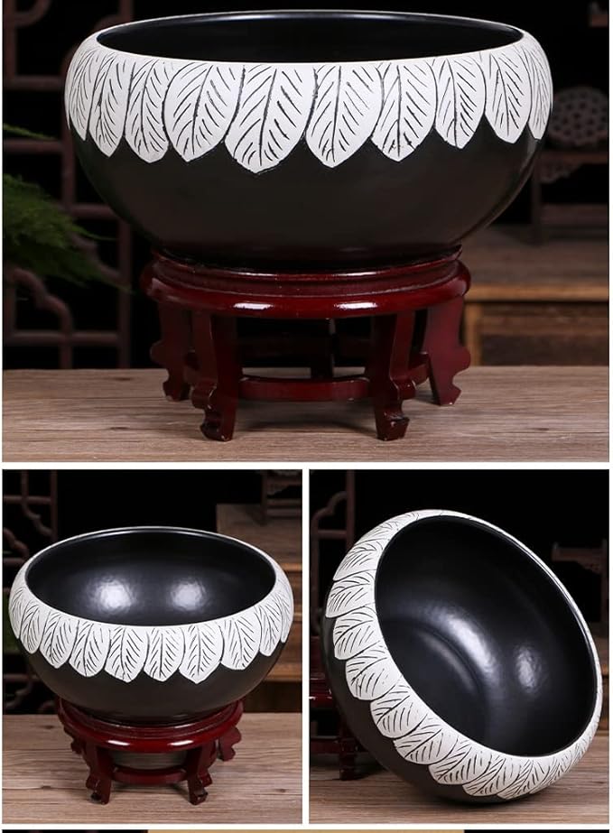Fish Tank Aquarium Fish Tankchinese Style Ceramic Goldfish Bowl Home Living Room Office Desktop Fish Culture Bowl Aquarium Starter Kits Fish Tank Decor(A,32CM)