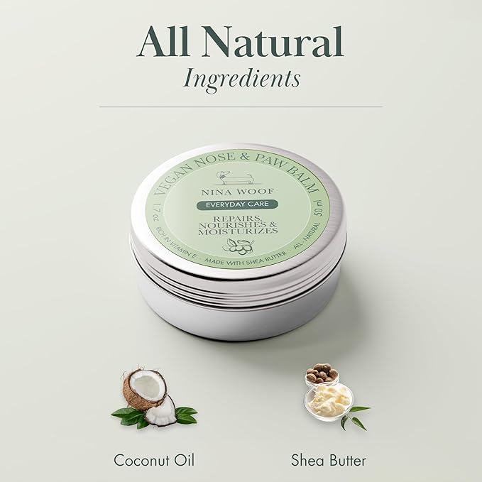Nina Woof All-Natural Dog Paw & Nose Balm – Vegan Dog Grooming Supplies | Dog Paw Moisturizer & Nose Butter for Dogs | Safe Snout Soother for Dry Nose & Cracked Paws