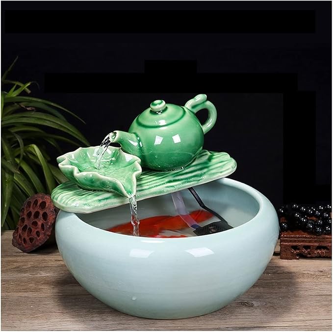 Fish Tabk Aquarium Fish Tankchinese Style Ceramic Flow Water Fountain Office Living Room Table Top Fish Culture Bowl Aquarium Starter Kits Cool Fish Tank(B,37cm)