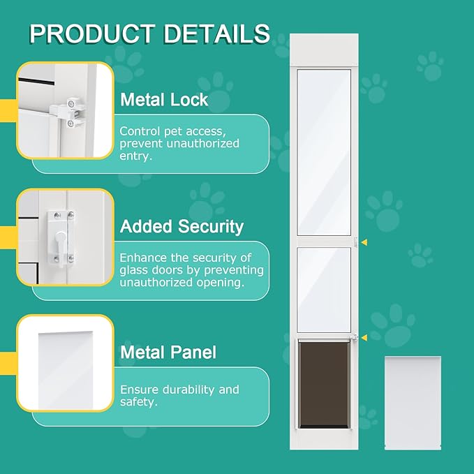 X-Large Dog Door for Sliding Glass Door, Adjustable Height 75 4/5" to 80 3/10" Sliding Door Pet Door Insert, Suitable for Dogs Up to 200 lbs, White
