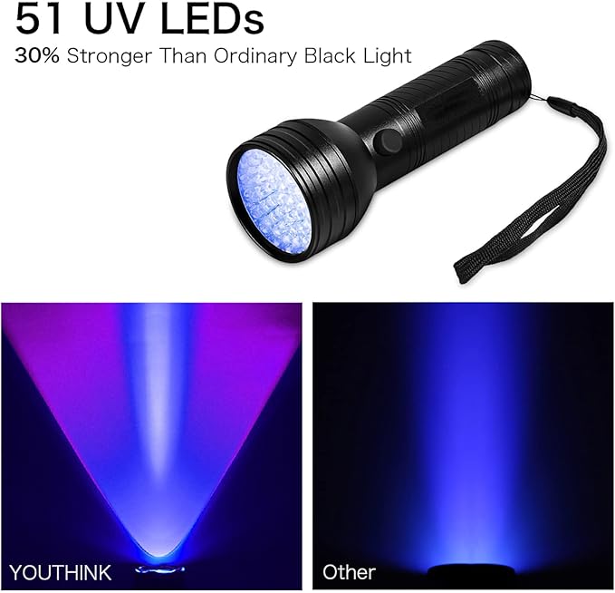 GLOGLOW Pet Inspection Lamp, Detector Ultra Violet LED Flashlight Backlight 51 LED Inspection Lamp Torch Light Flashlight for Dog Cat Urine Pet
