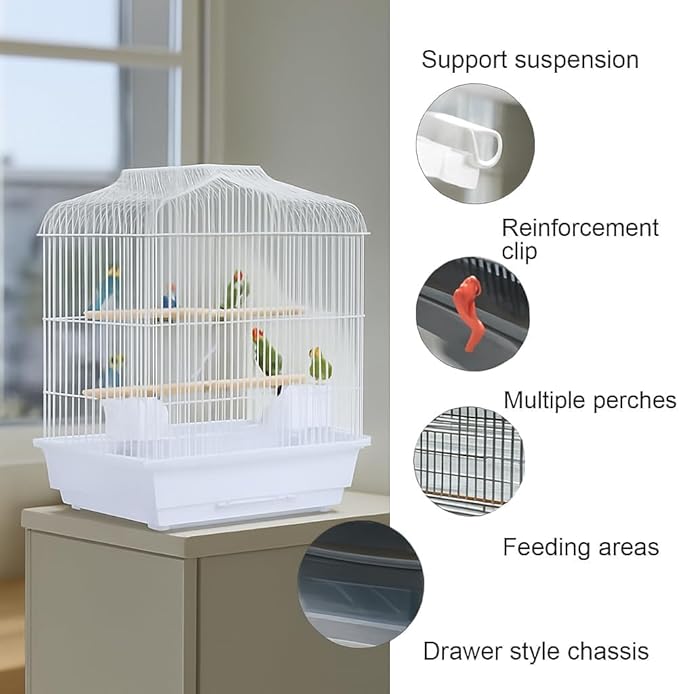 20.5" Travel Bird Cage, Portable Travel Bird Carrier Cage, Parakeet Cage with Handle, Perches & Food Container, Portable Birdcage for Small Parrots, Canaries, Cockatiel, Finches, Budgies, Conures