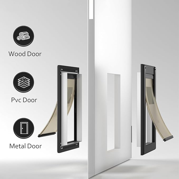 [Classicmacher] Heavy Duty Dog Door with Double Sliding Lock Panel, Aluminum Large Doggie Door for Exterior Door, Magnetic Double Flaps Do g Door Medium Dog (Medium,Black)