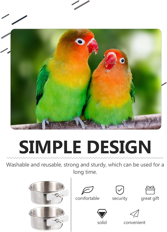 Yardwe Parrot Feeding Cups, 6pcs Stainless Steel Bird Feeder with Clamp, Bird Cage Accessory Food Dish for Cockatiel Conure Budgies Parakeet Parrot Macaw Small Animal Chinchilla